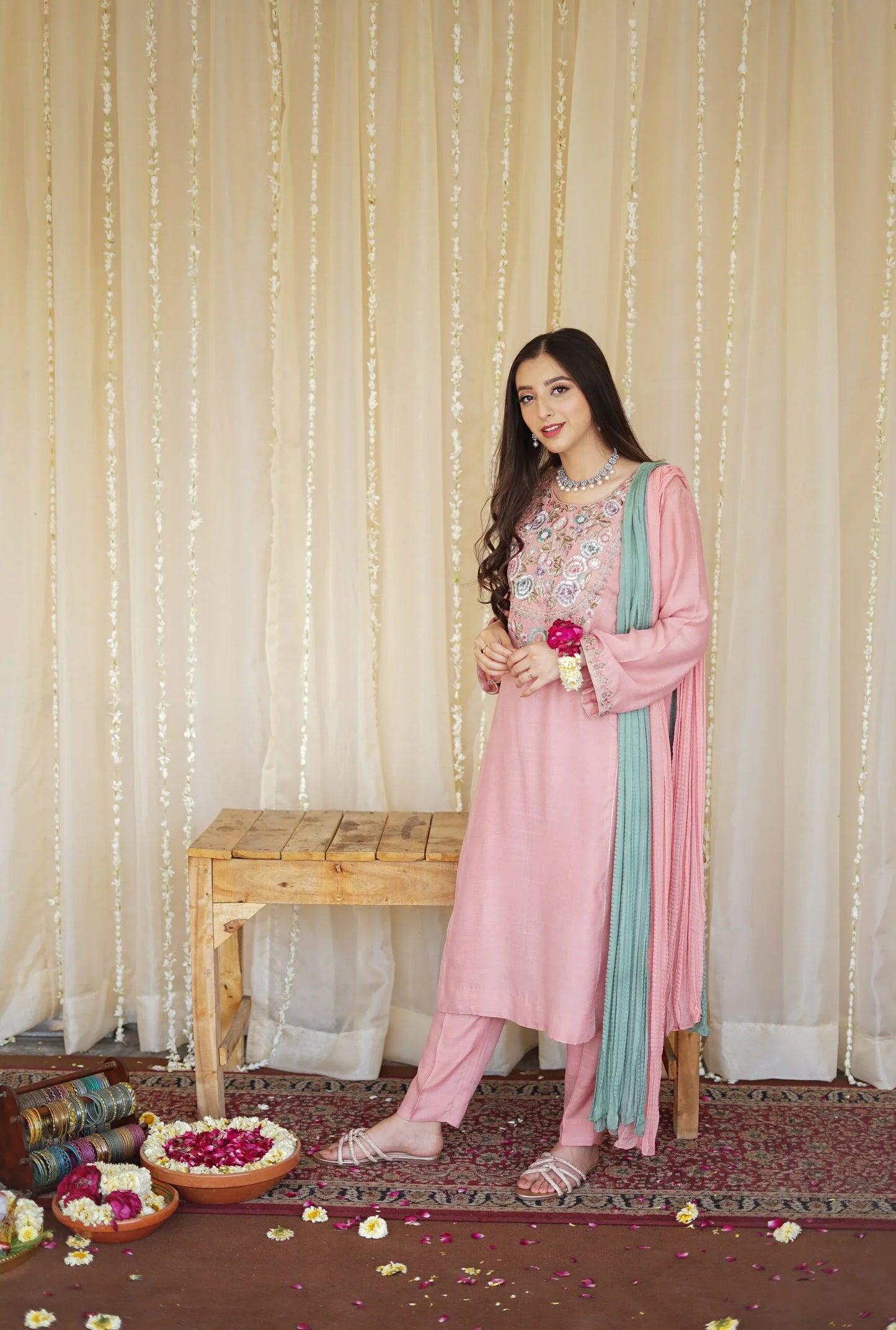 ASLING Embroidered Dhanak 3-Pc Suit