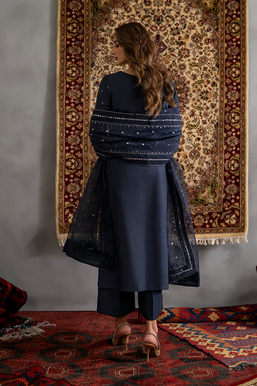 IZNIK Embroidered Soft Charmeuse silk 3-Pcs