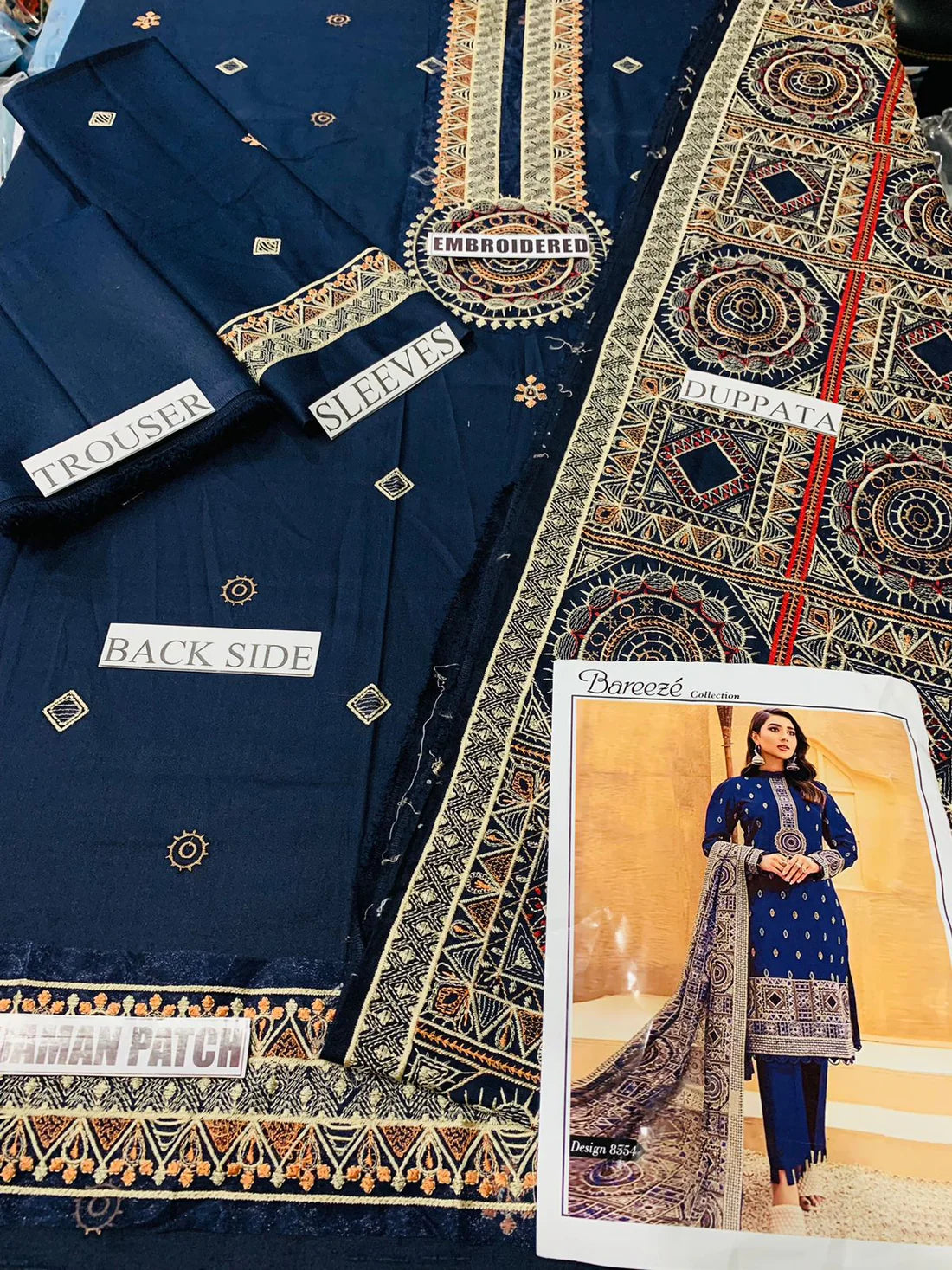 BREEZE Luxury Embroidered Dhanak 3-Pc Suit