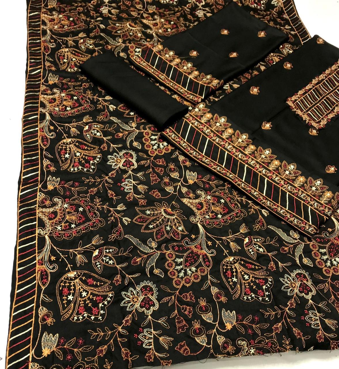 BAREEZE Luxury Embroidered Dhanak 3-Pcs