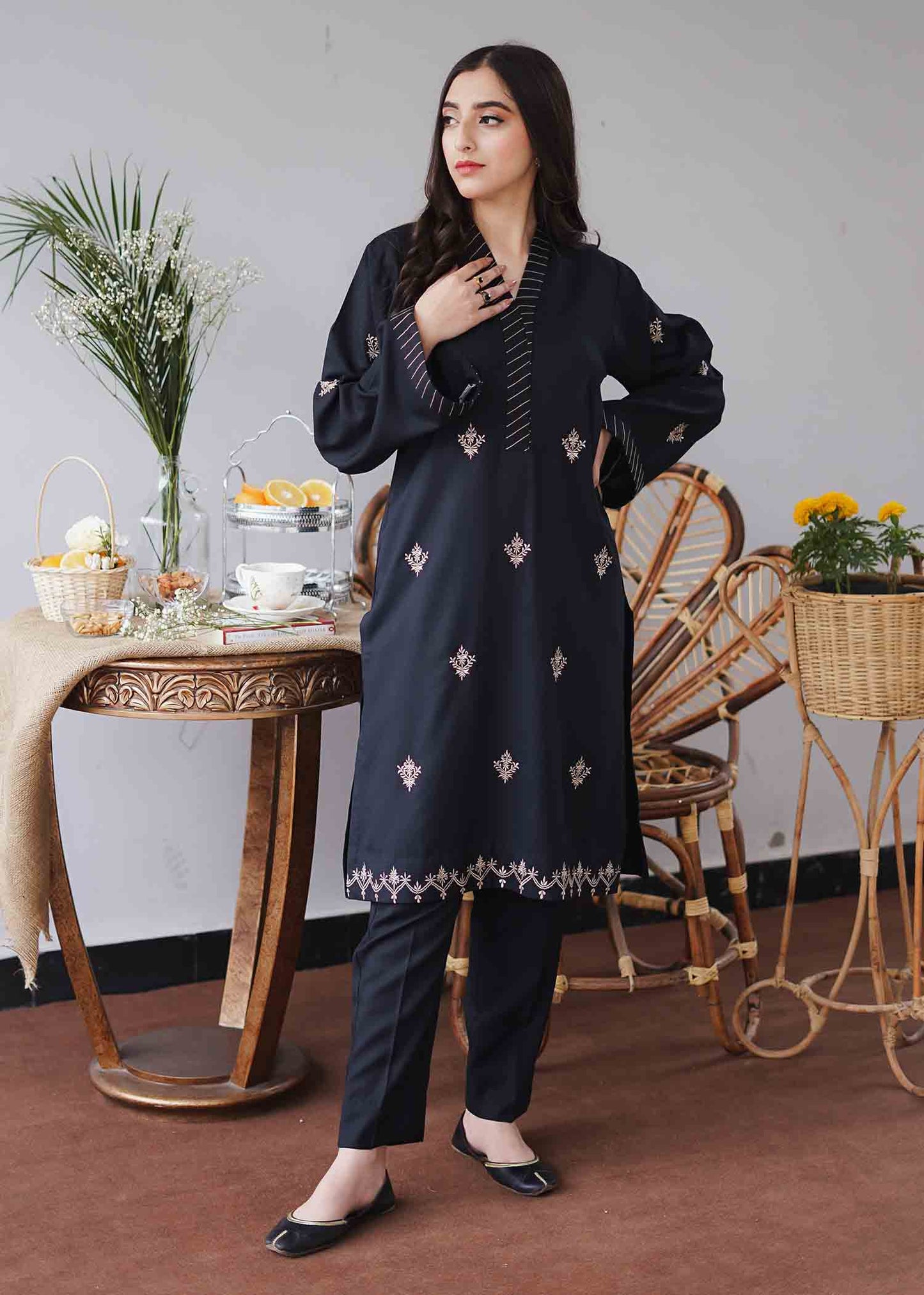 ASLING Embroidered Dhanak 3-Pc Suit