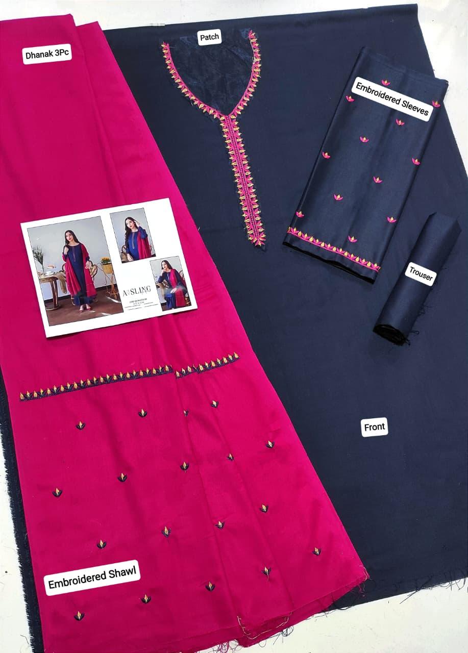 ASLING Embroidered Dhanak 3-Pc Suit