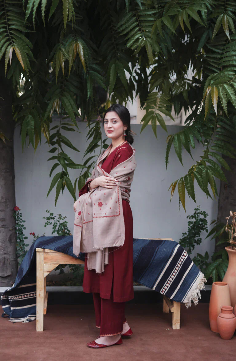 ASLING Embroidered Dhanak 3-Pc Suit