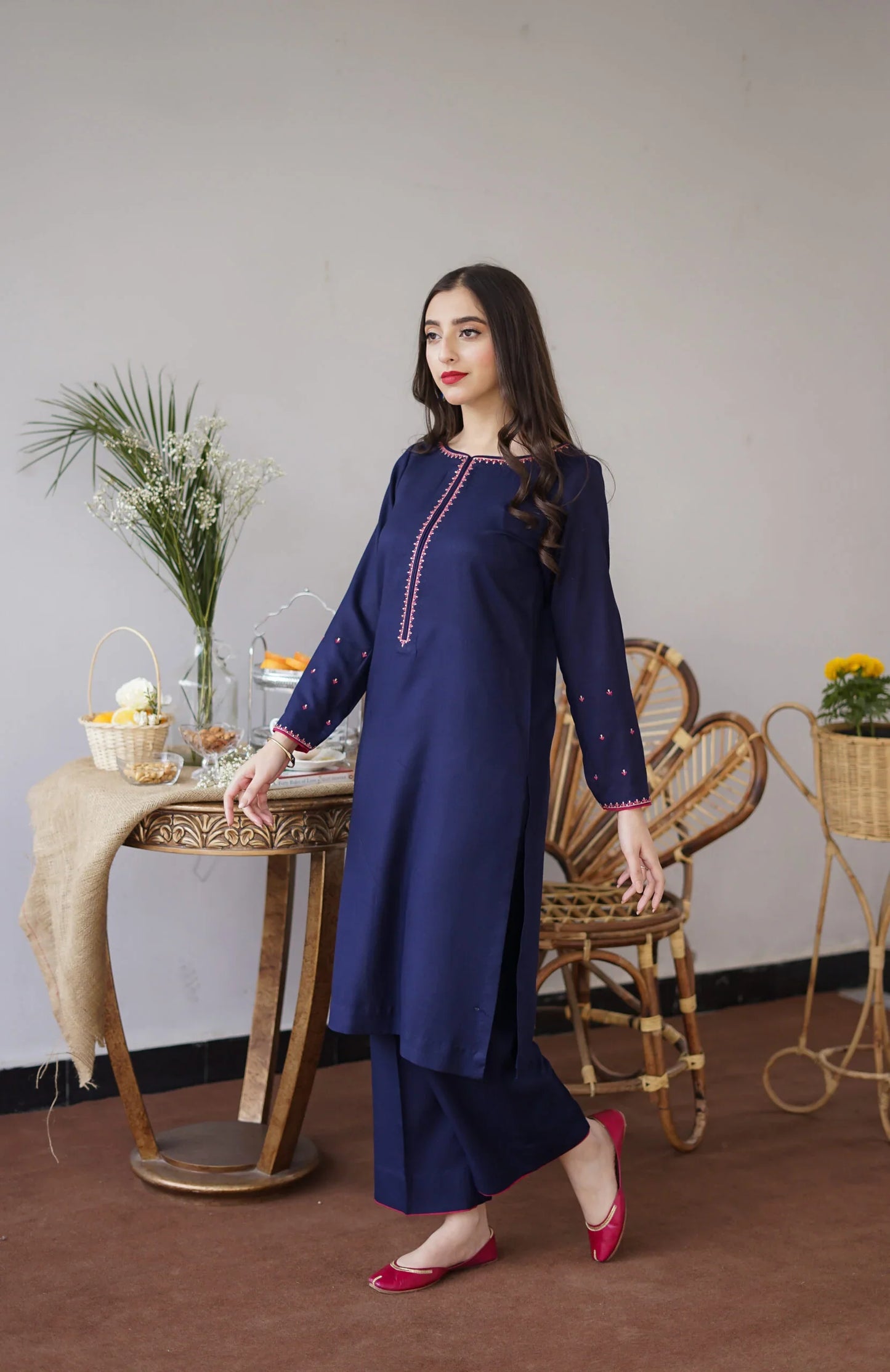 ASLING Embroidered Dhanak 3-Pc Suit