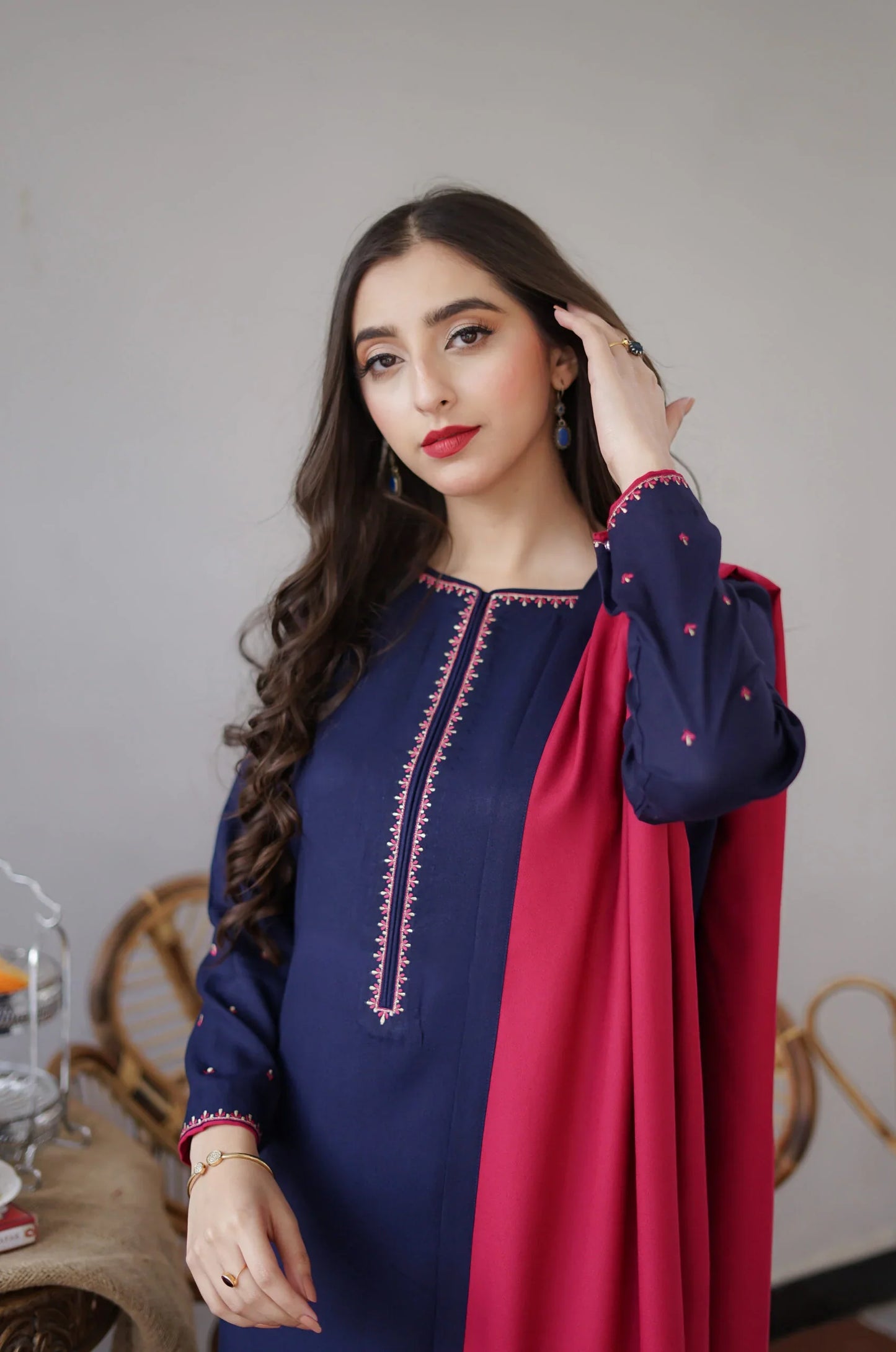ASLING Embroidered Dhanak 3-Pc Suit