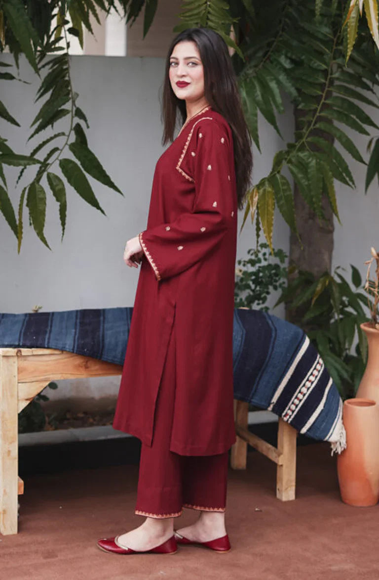 ASLING Embroidered Dhanak 3-Pc Suit