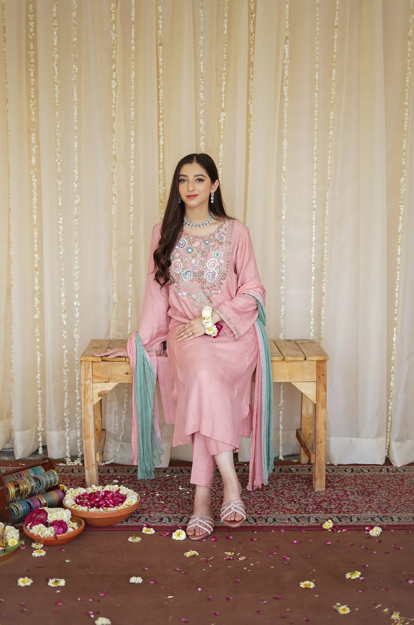 ASLING Embroidered Dhanak 3-Pc Suit