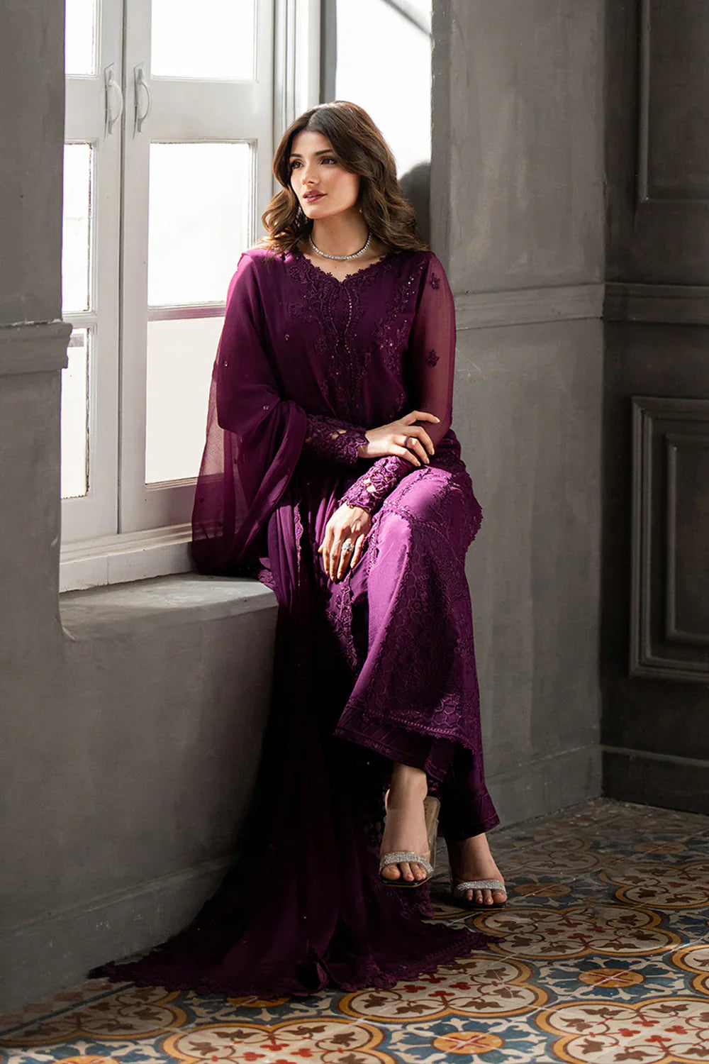 AZURE CHIFFON Embroidered 3-Pcs Suit