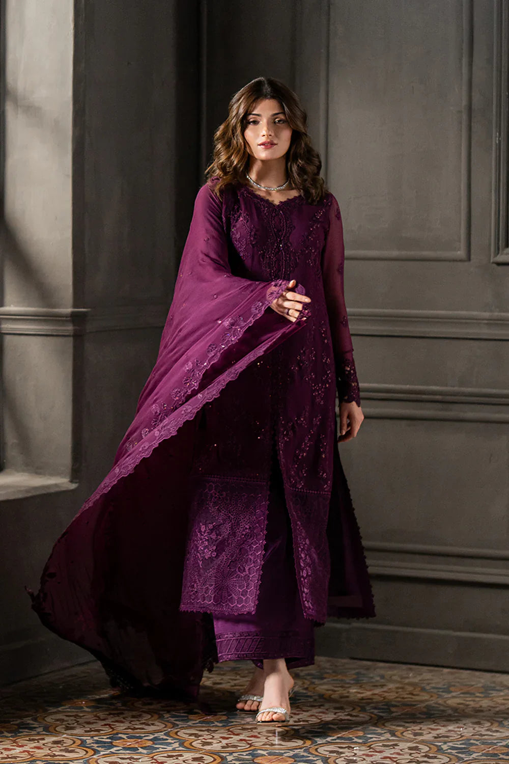 AZURE CHIFFON Embroidered 3-Pcs Suit