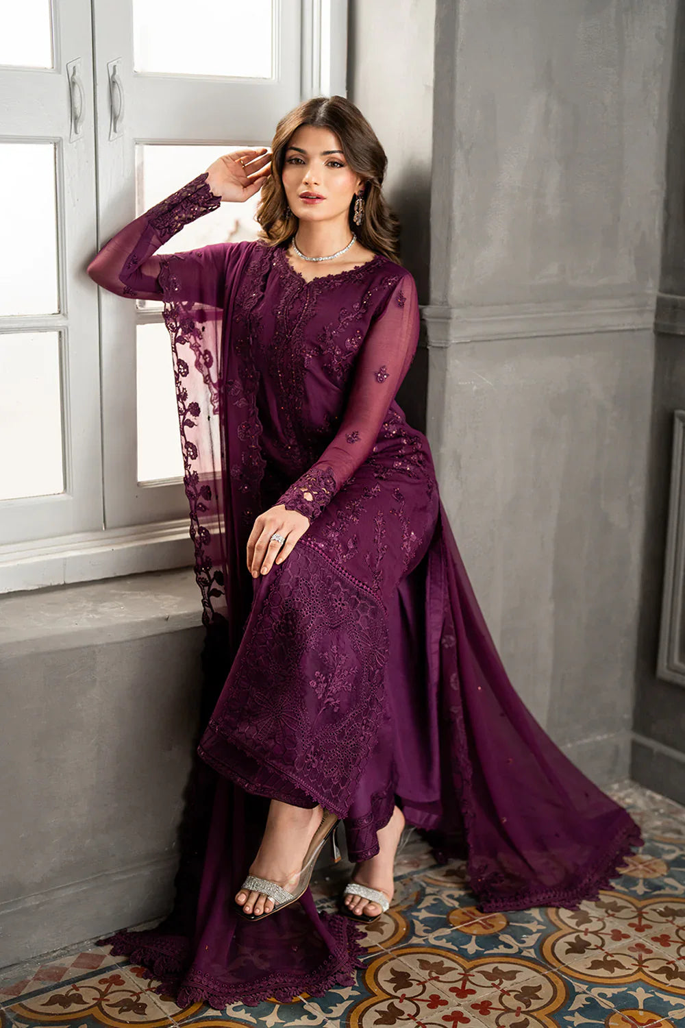 AZURE CHIFFON Embroidered 3-Pcs Suit