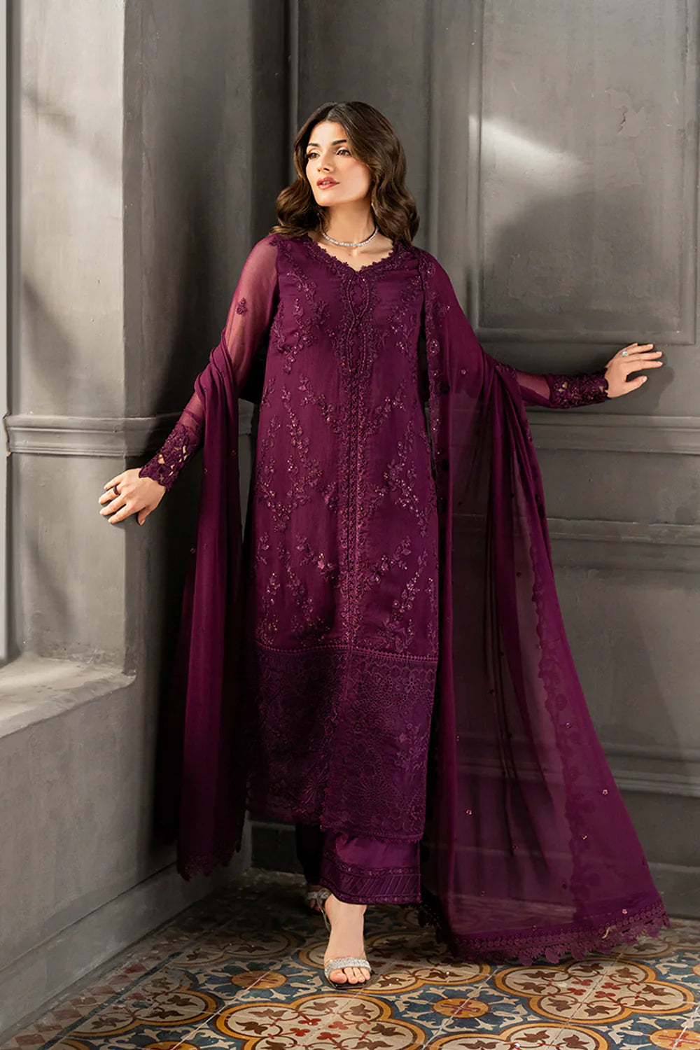 AZURE CHIFFON Embroidered 3-Pcs Suit