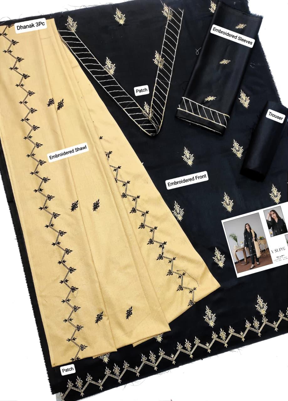 ASLING Embroidered Dhanak 3-Pc Suit
