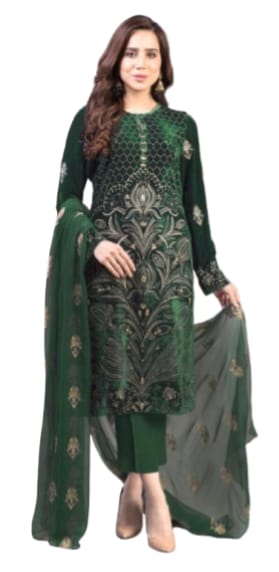 BAREEZE Luxury Embroidered Dhanak 3-Pcs