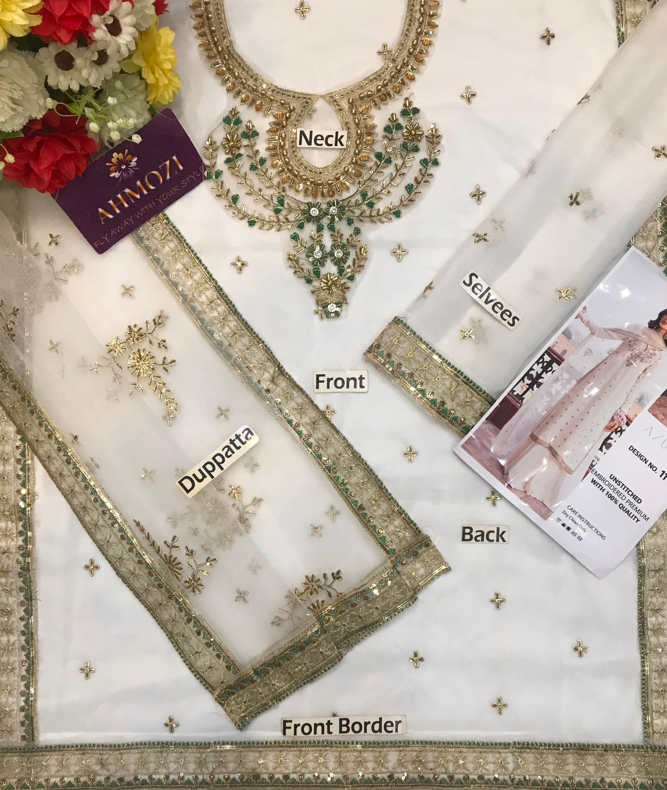 AZURE Heavy Embroidered Chiffon Fancy 3-Pcs