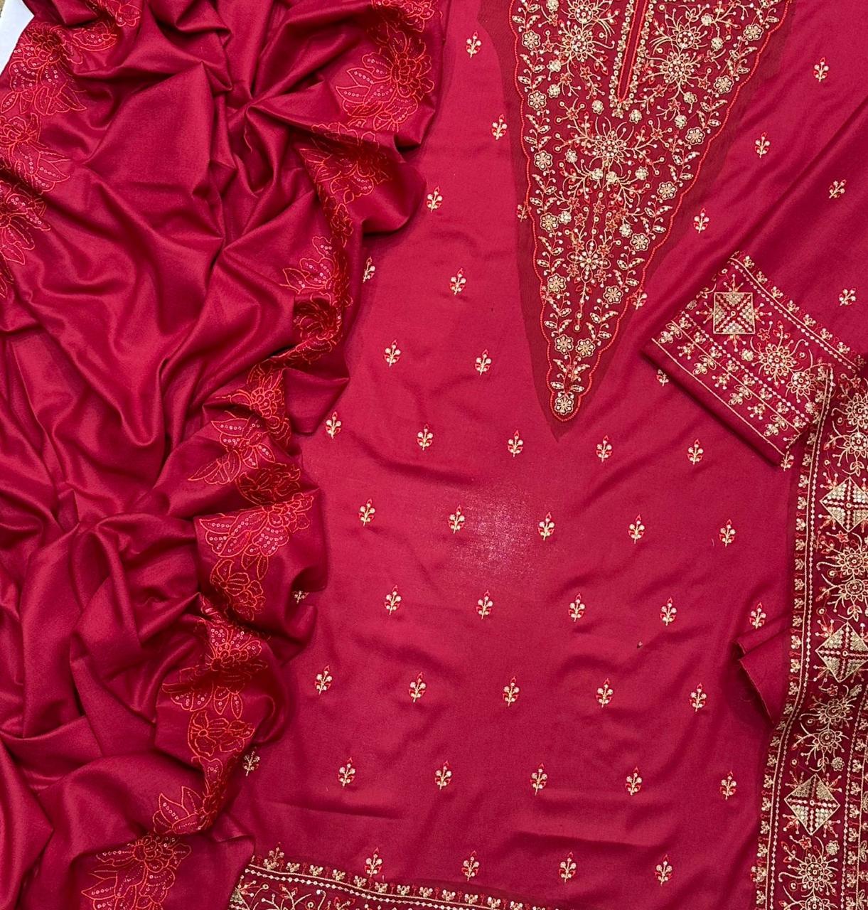 QALAMKAR Luxury Embroidered Dhanak 3-Pcs