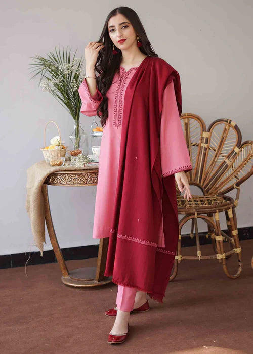 ASLING Embroidered Dhanak 3-Pc Suit
