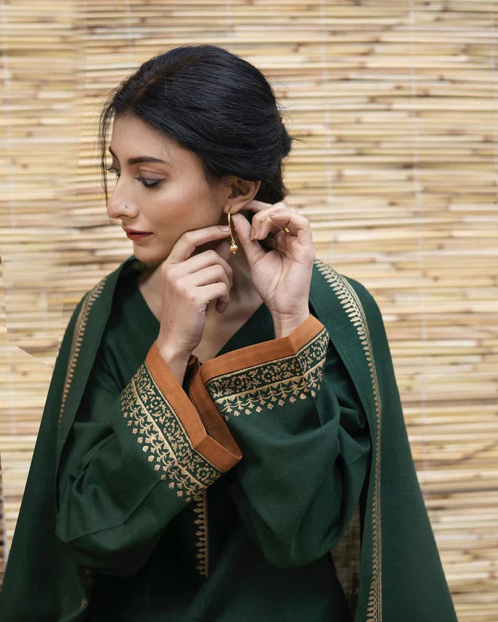ASLING Embroidered Dhanak 3-Pc Suit