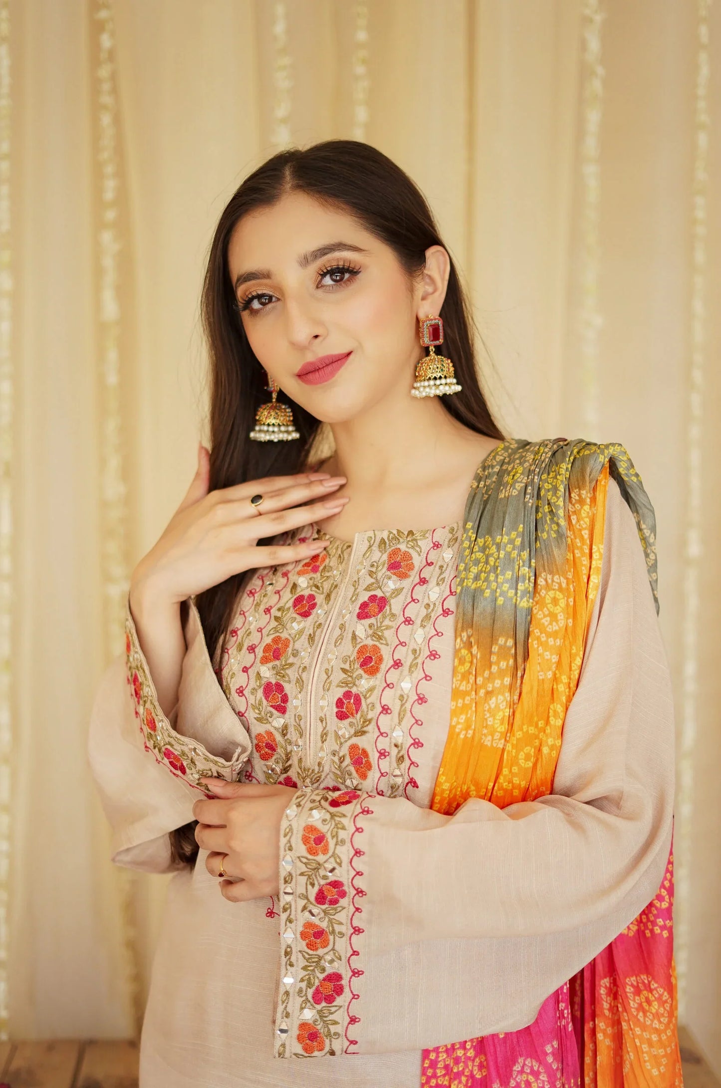 ASLING Embroidered Dhanak 3-Pc Suit