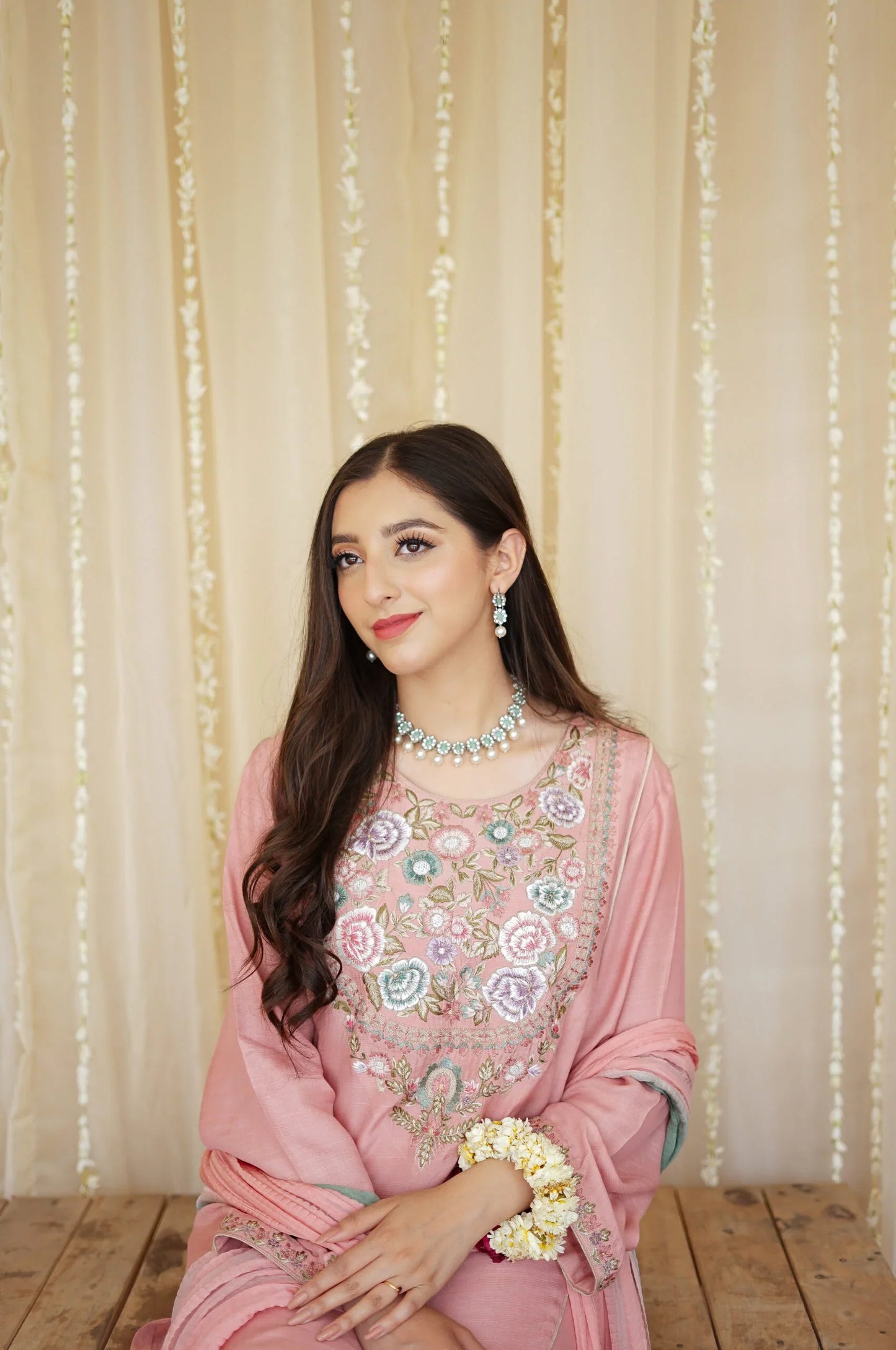 ASLING Embroidered Dhanak 3-Pc Suit