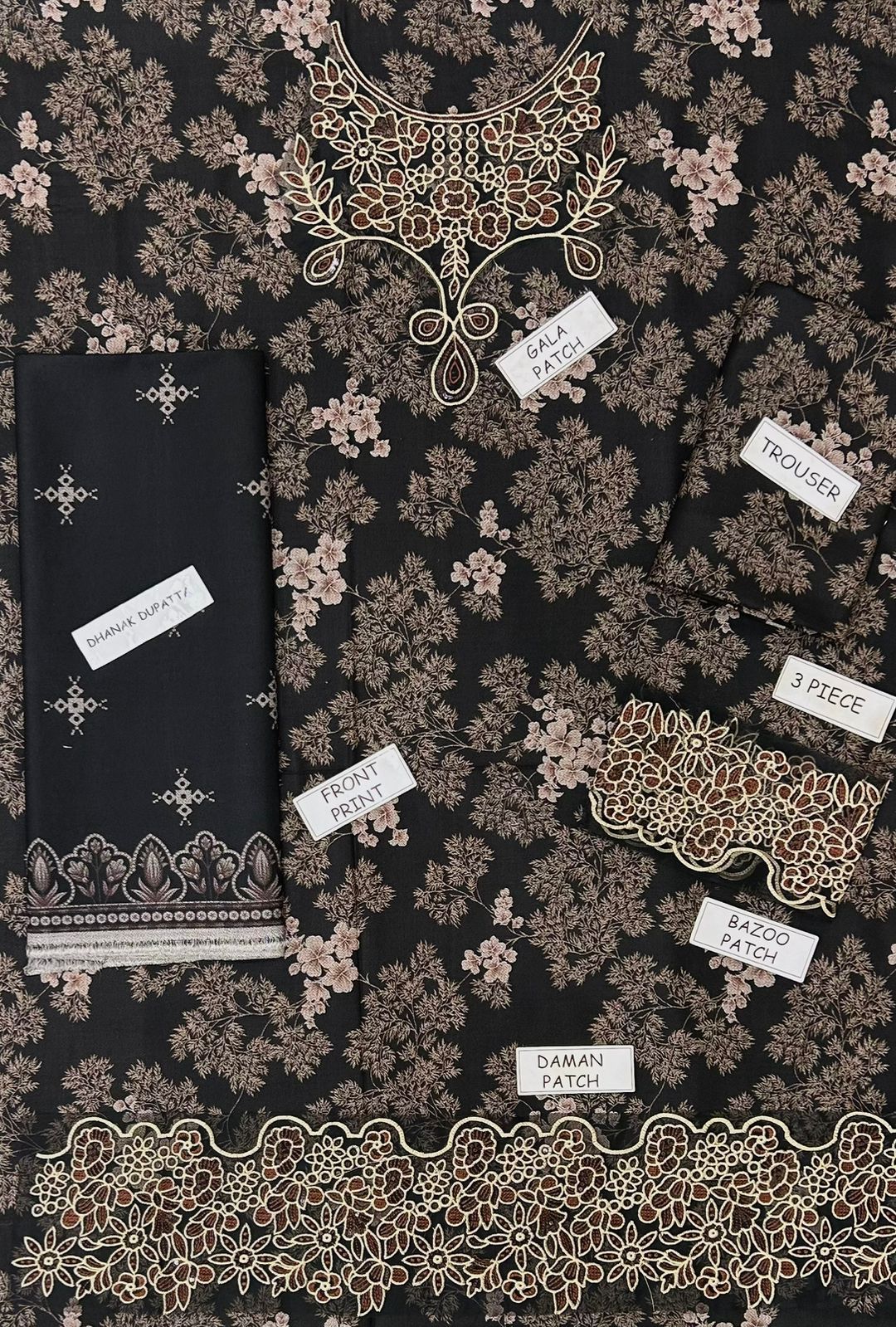BAROQUE  Dhanak Embroidered 3-Pc Suit