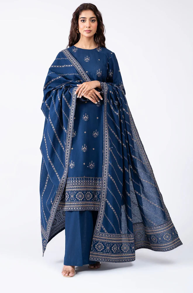 BREEZE Luxury Embroidered Dhanak 3-Pc Suit