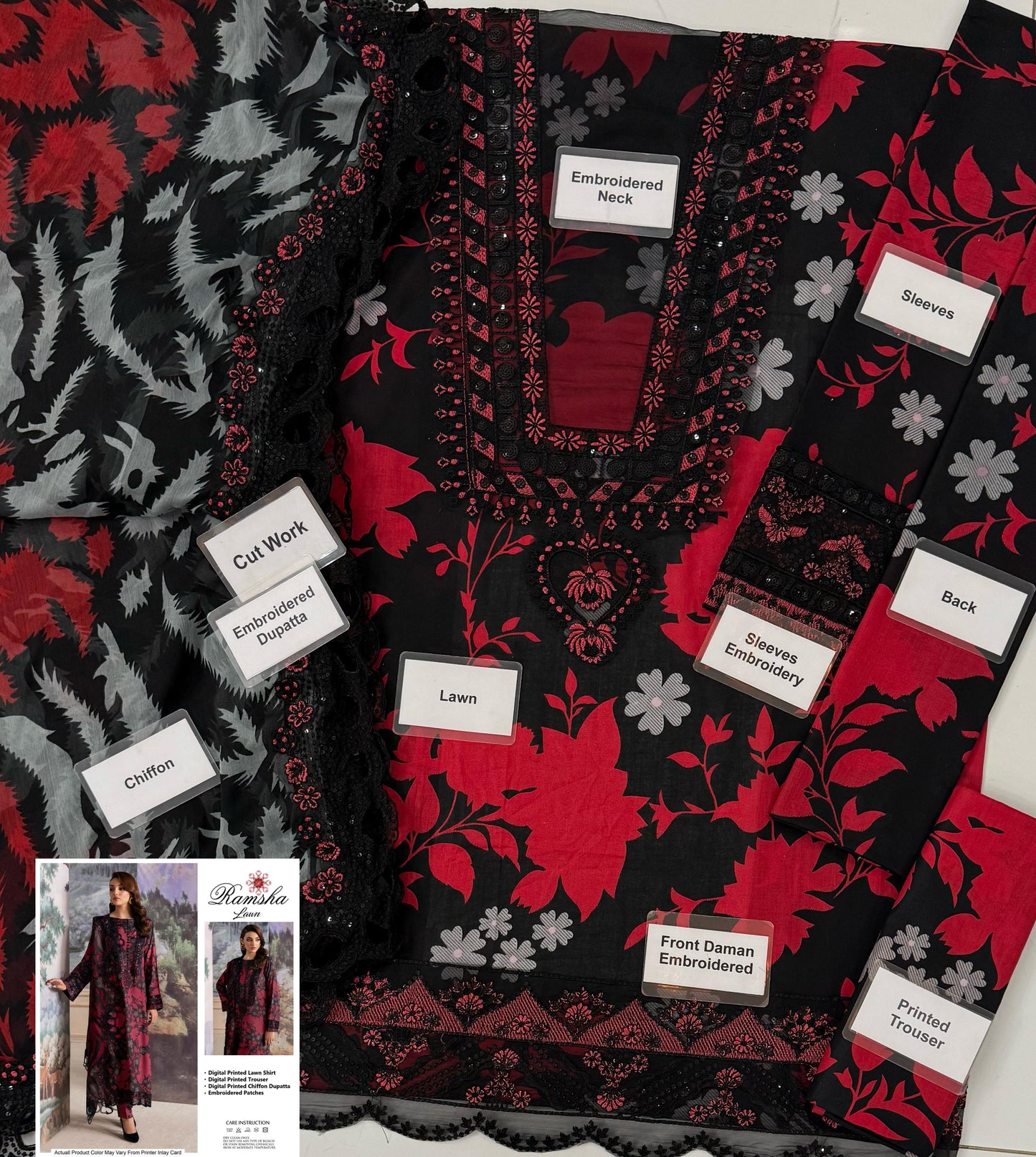 RAMSHA - RIWAJ Premium Embroidered 3-Pcs