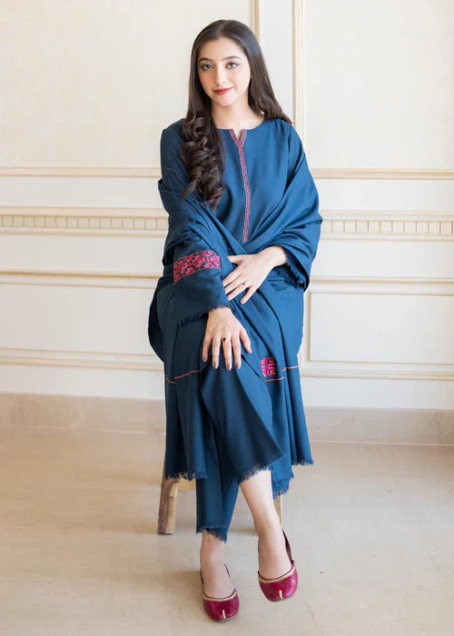 ASLING Embroidered Dhanak 3-Pc Suit