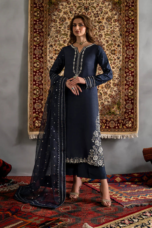 IZNIK Embroidered Soft Charmeuse silk 3-Pcs