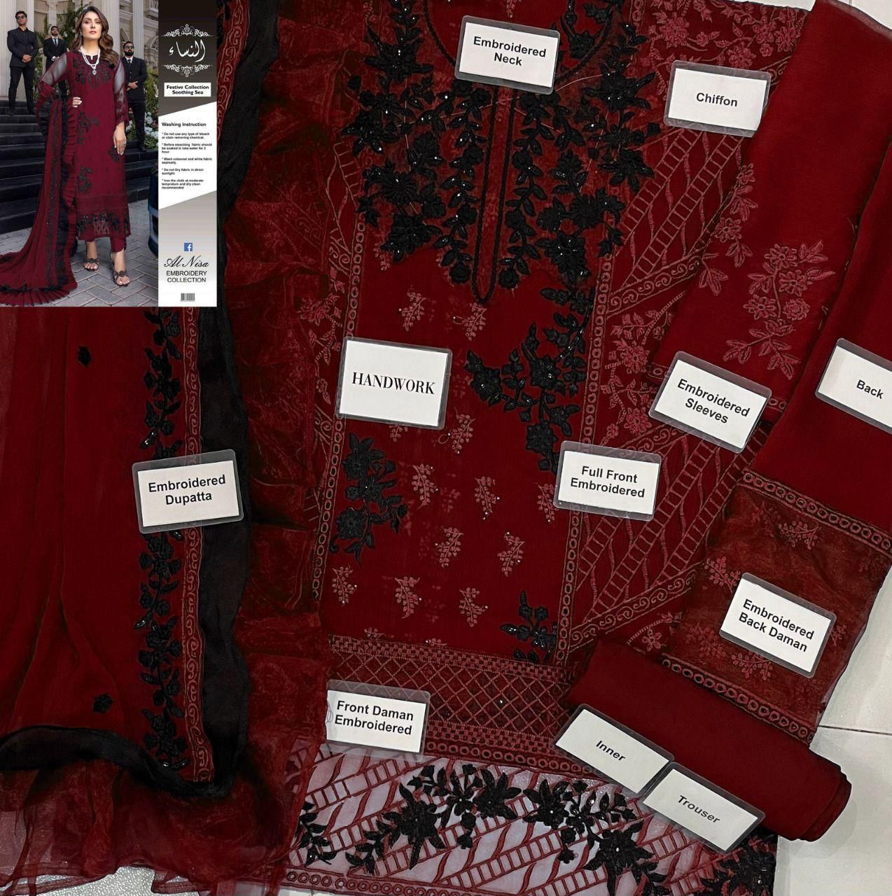 AZURE Chiffon Embroidered Luxury 3-Pc Suit