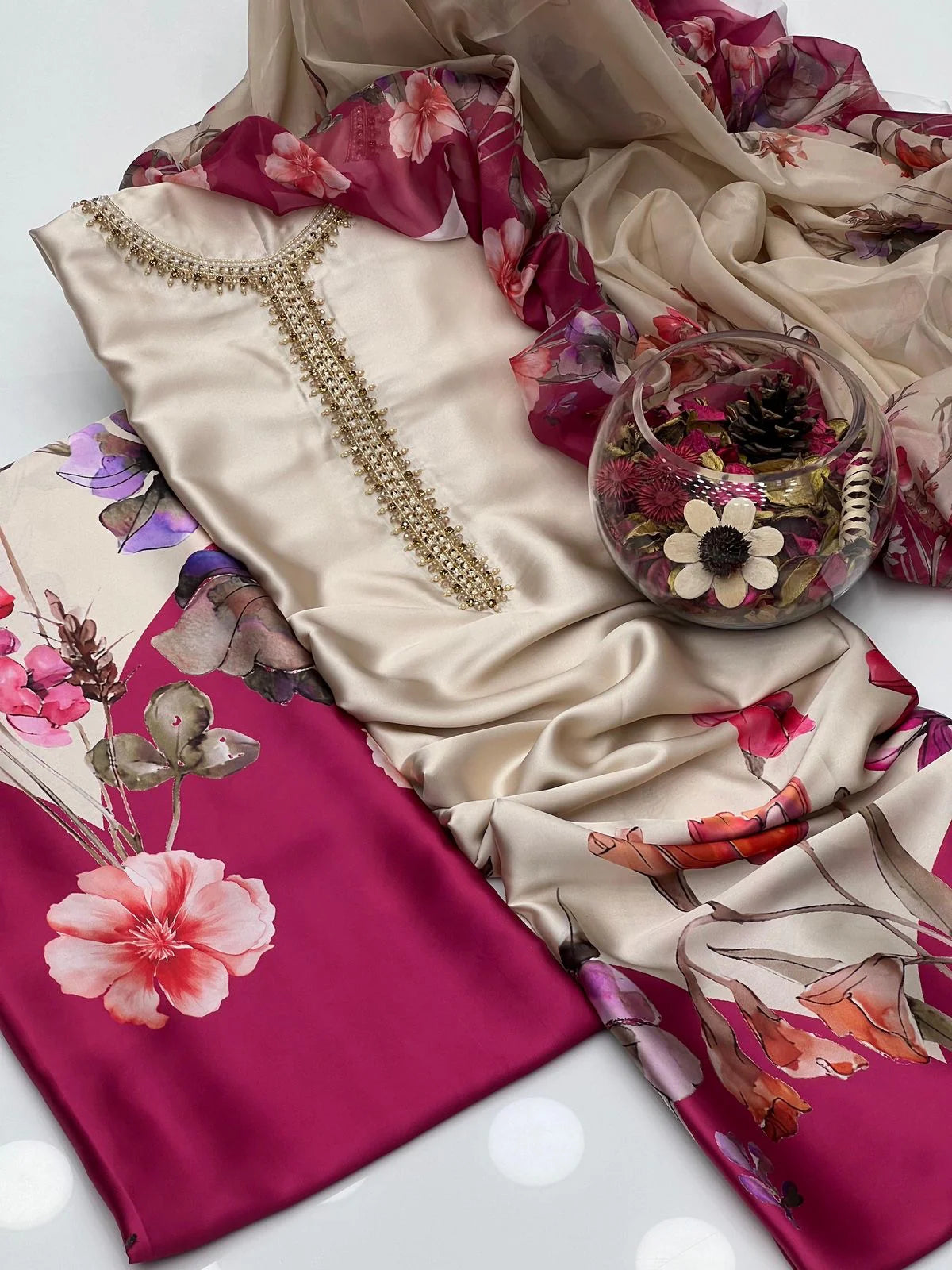 LULU SAR Silk Printed 3-Pc Suit