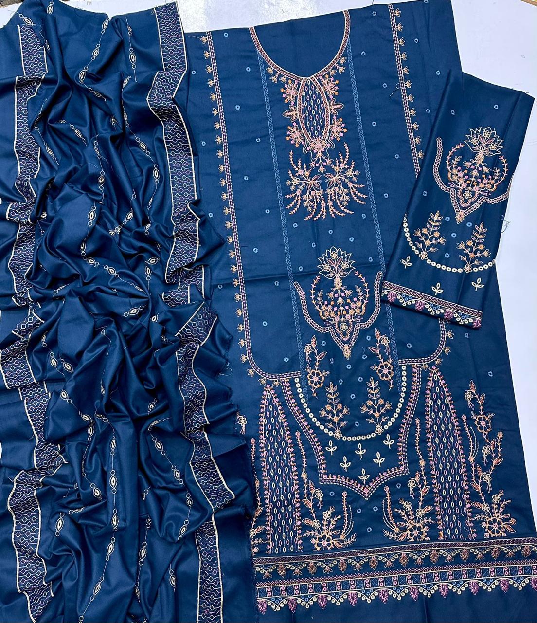 QALAMKAR Dhanak Heavy Embroidered 3-Pcs