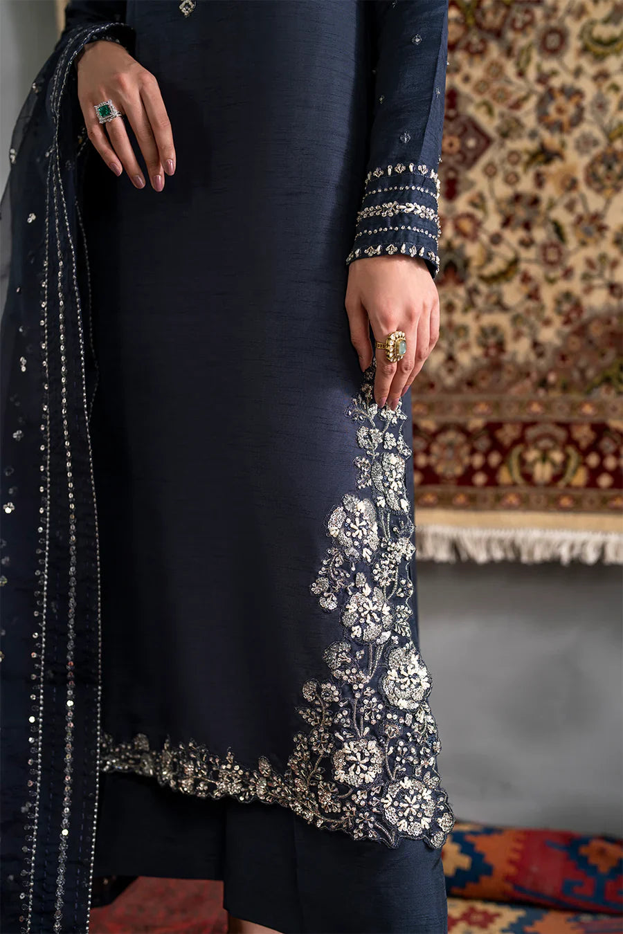 IZNIK Embroidered Soft Charmeuse silk 3-Pcs