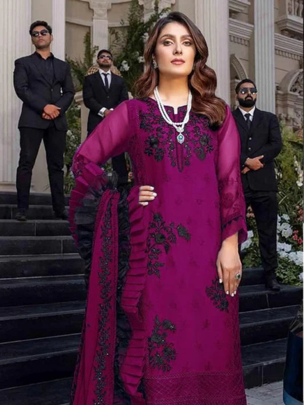 AZURE Chiffon Embroidered Luxury 3-Pc Suit