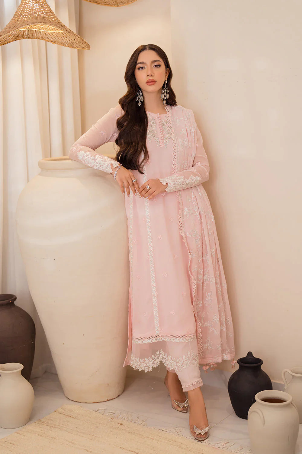 AZURE Organza Luxury Embroidered 3-Pcs