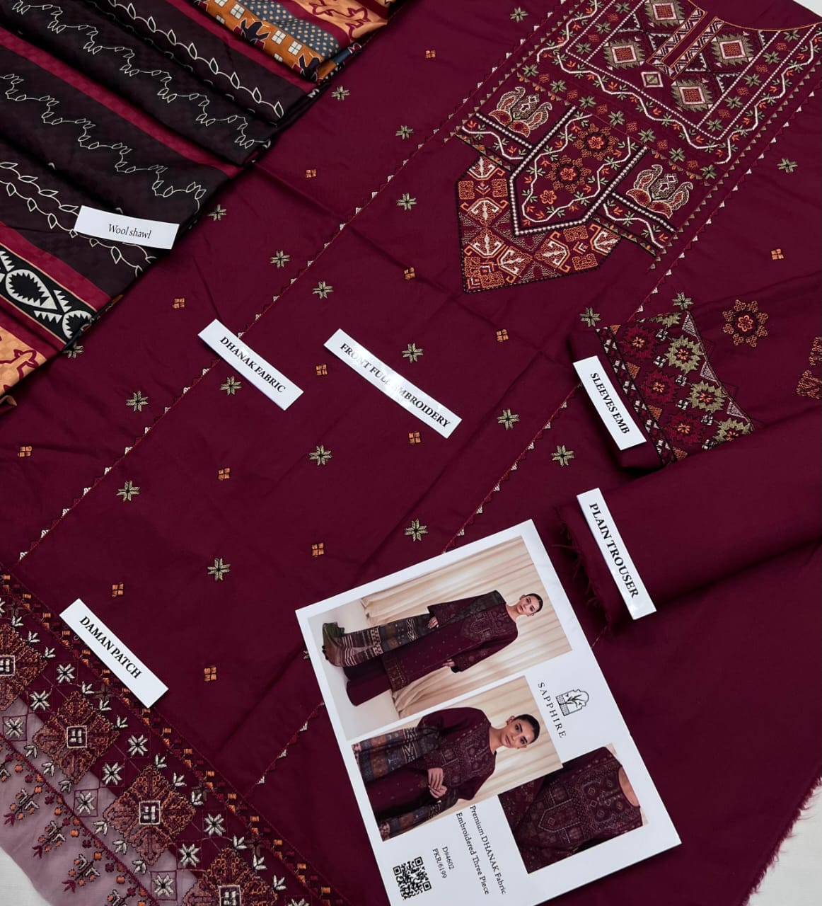 SAPPHIRE Premium Dhanak Embroidered 3-Pcs