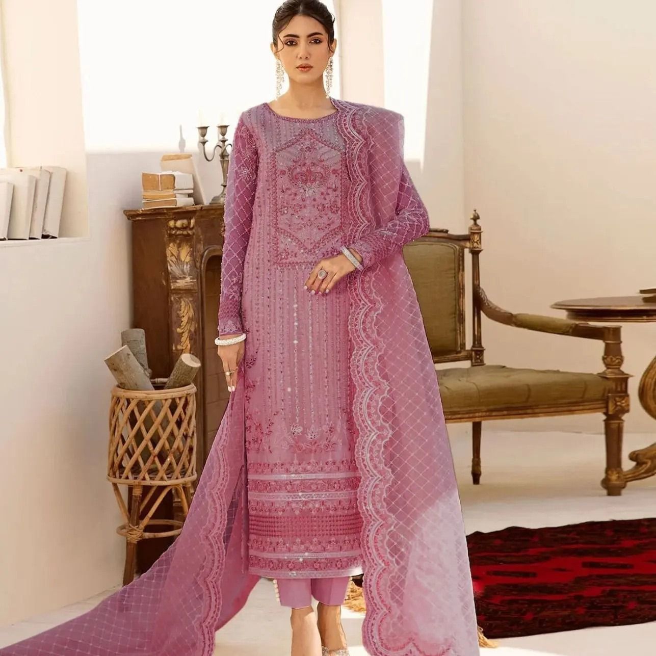 AKBAR ASLAM Soft Organza Fancy Embroidered 3-Pcs