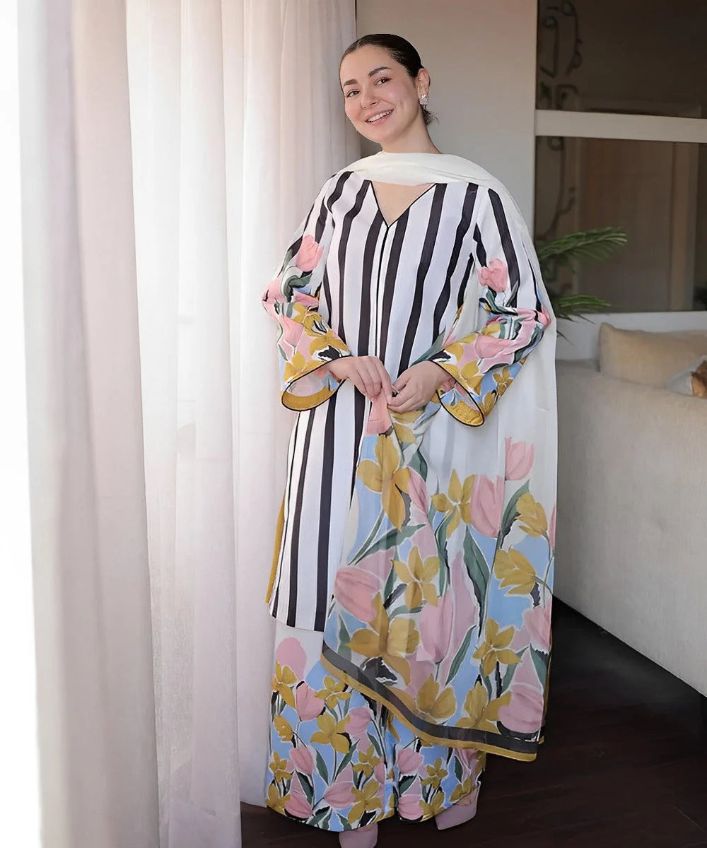 LULU SAR Silk Digital Print 3-Pc Suit