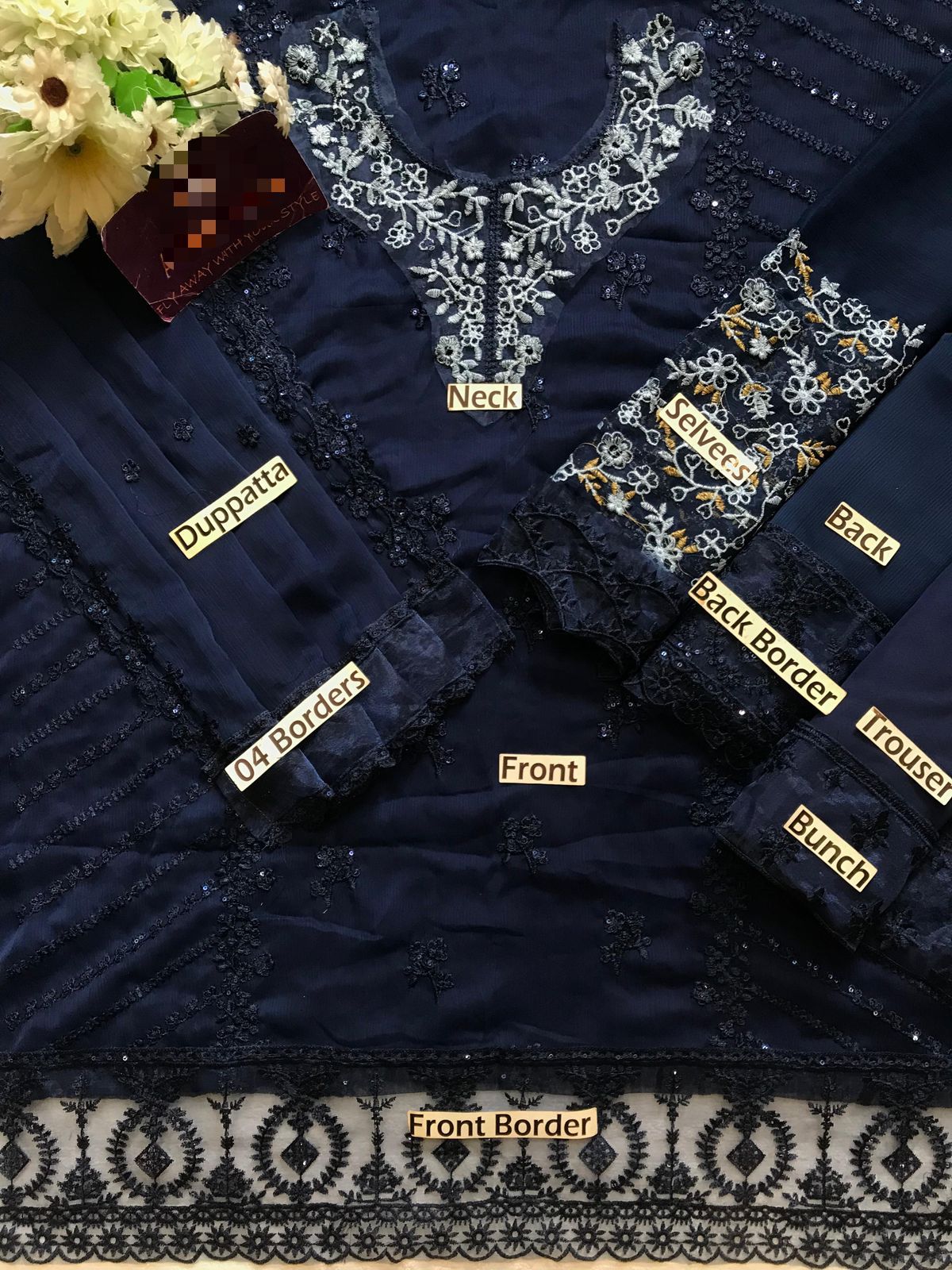 AZURE Festive Embroidered 3-Pcs Suit