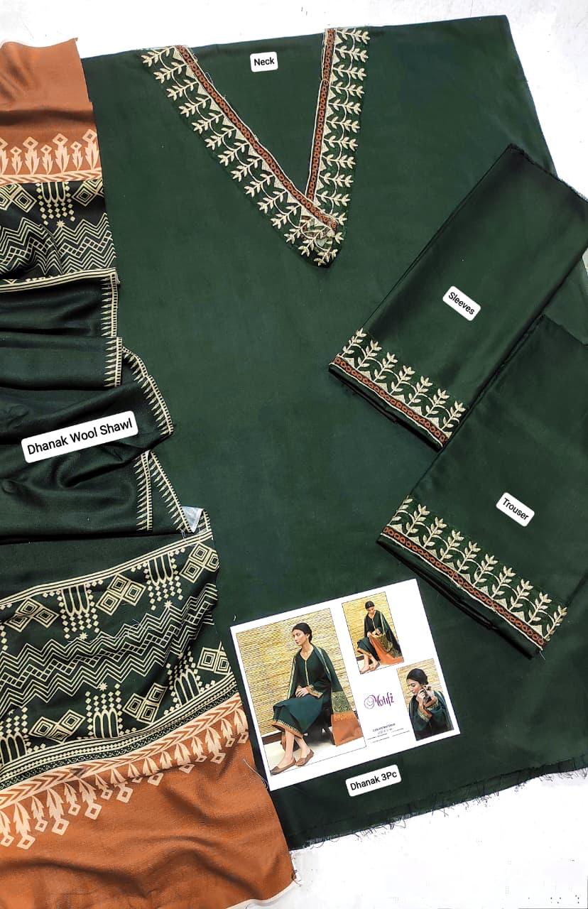 ASLING Embroidered Dhanak 3-Pc Suit