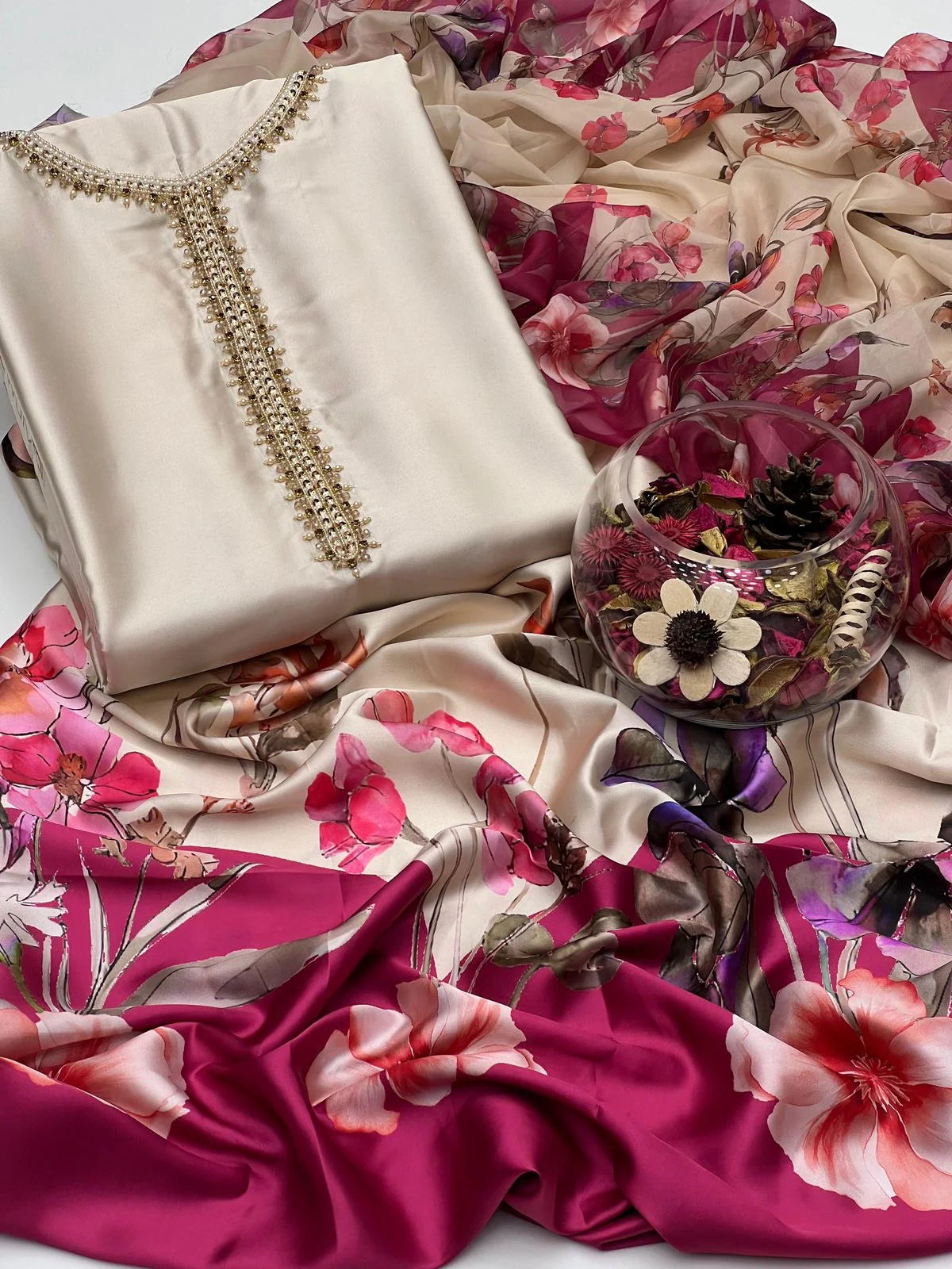 LULU SAR Silk Printed 3-Pc Suit
