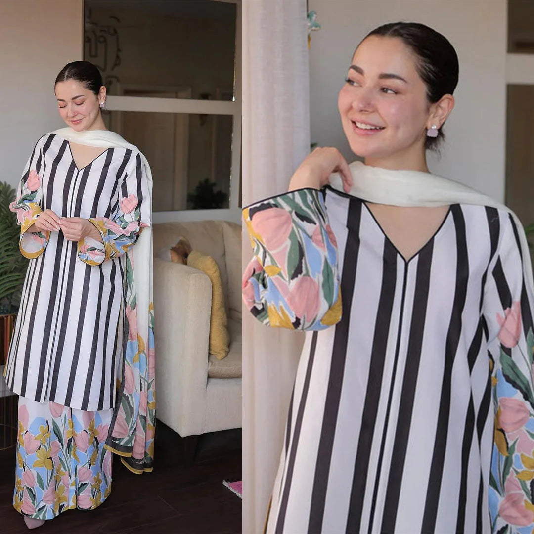 LULU SAR Silk Digital Print 3-Pc Suit