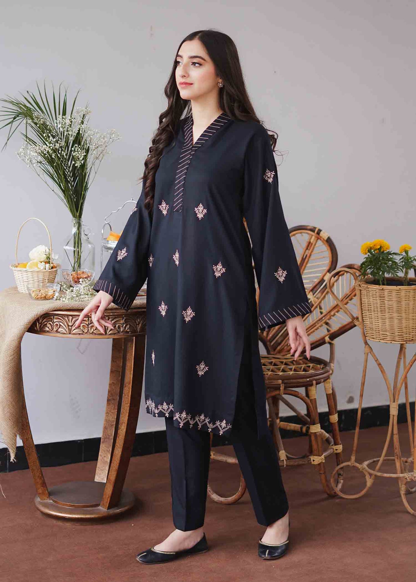 ASLING Embroidered Dhanak 3-Pc Suit