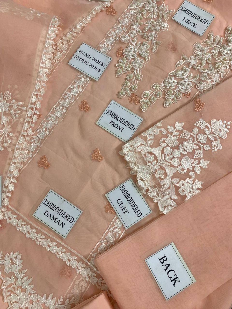AZURE Organza Luxury Embroidered 3-Pcs