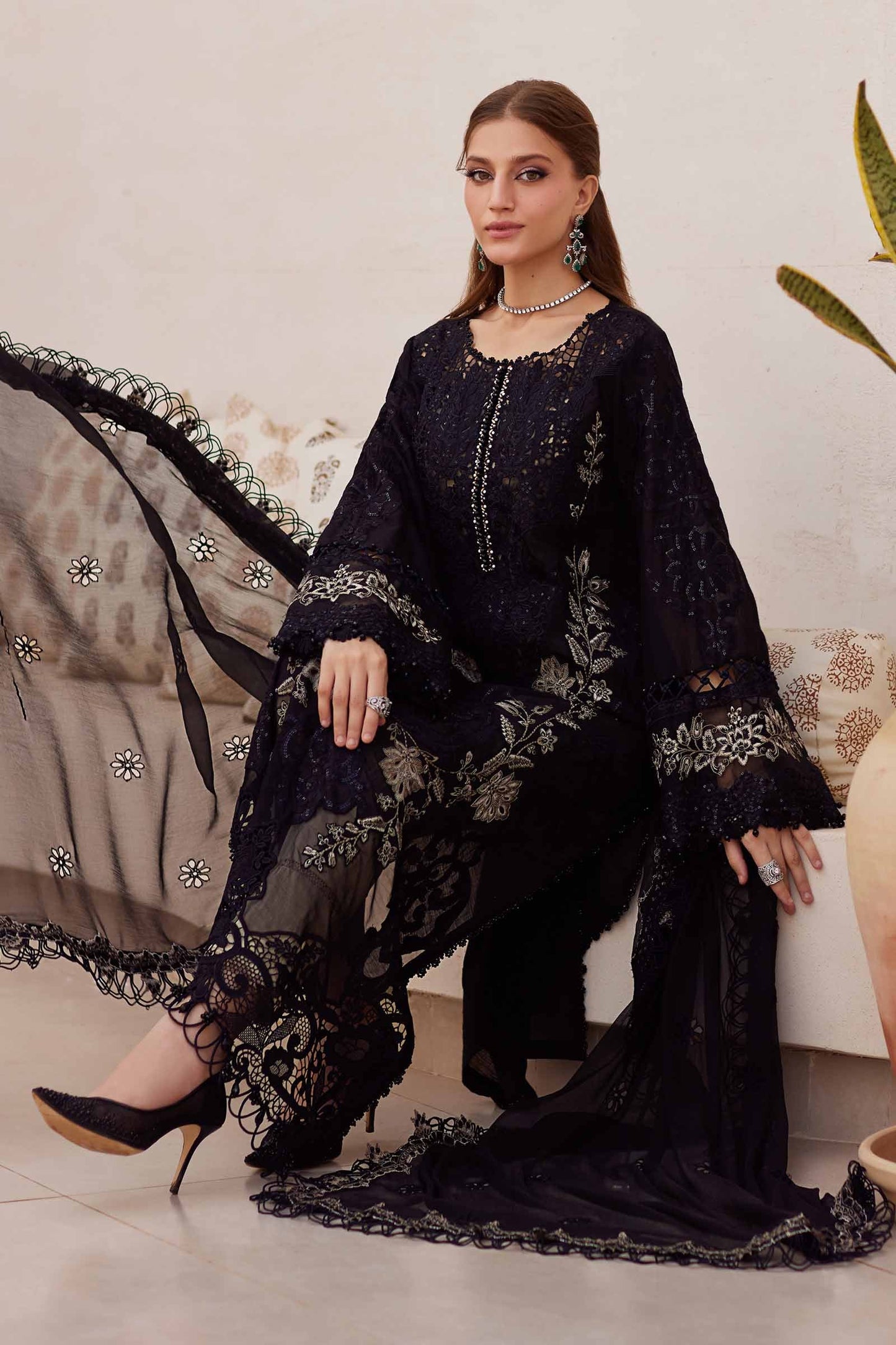 MARIA.B Luxury Embroidered Dhanak 3-Pcs