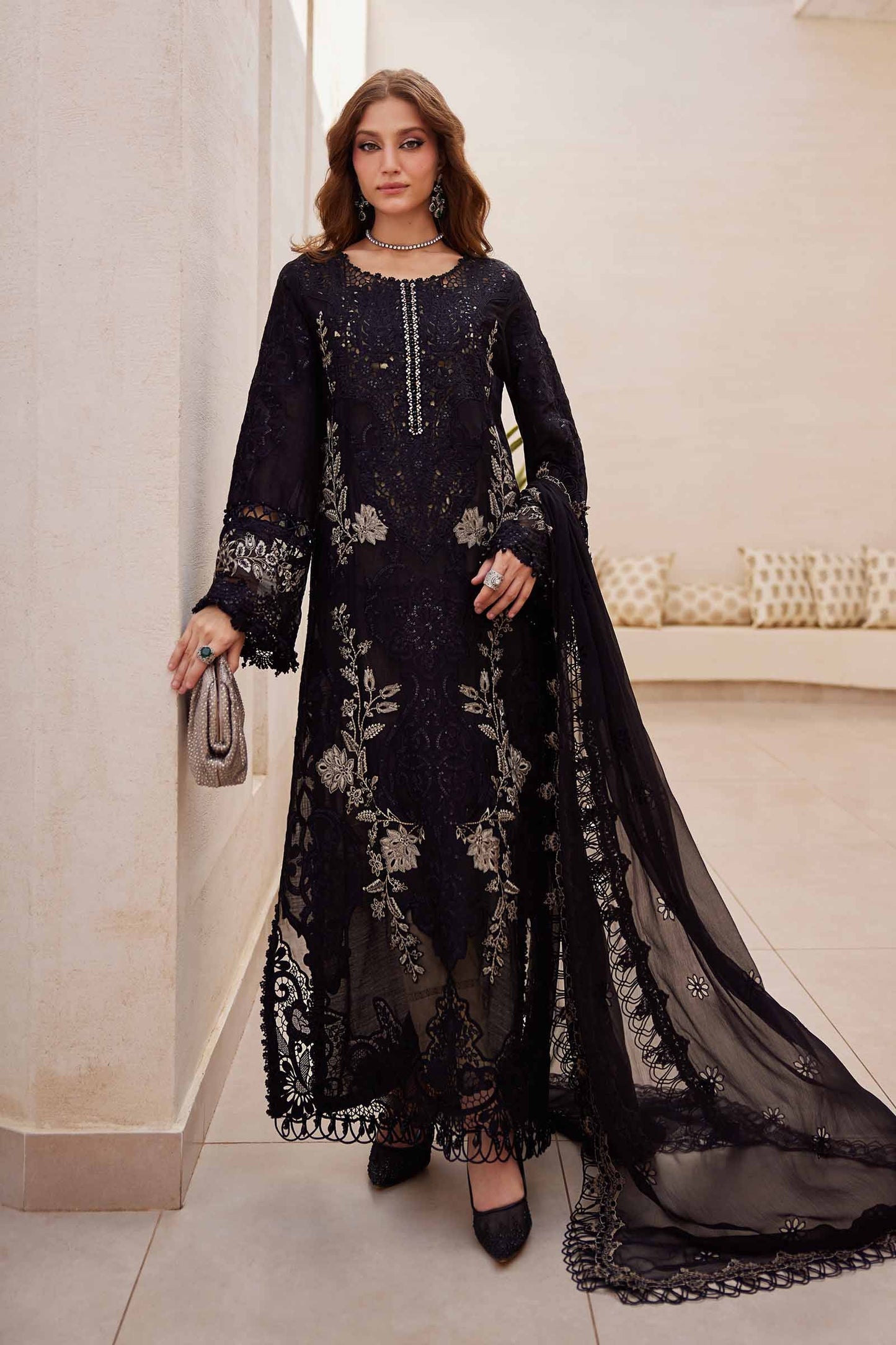 MARIA.B Luxury Embroidered Dhanak 3-Pcs