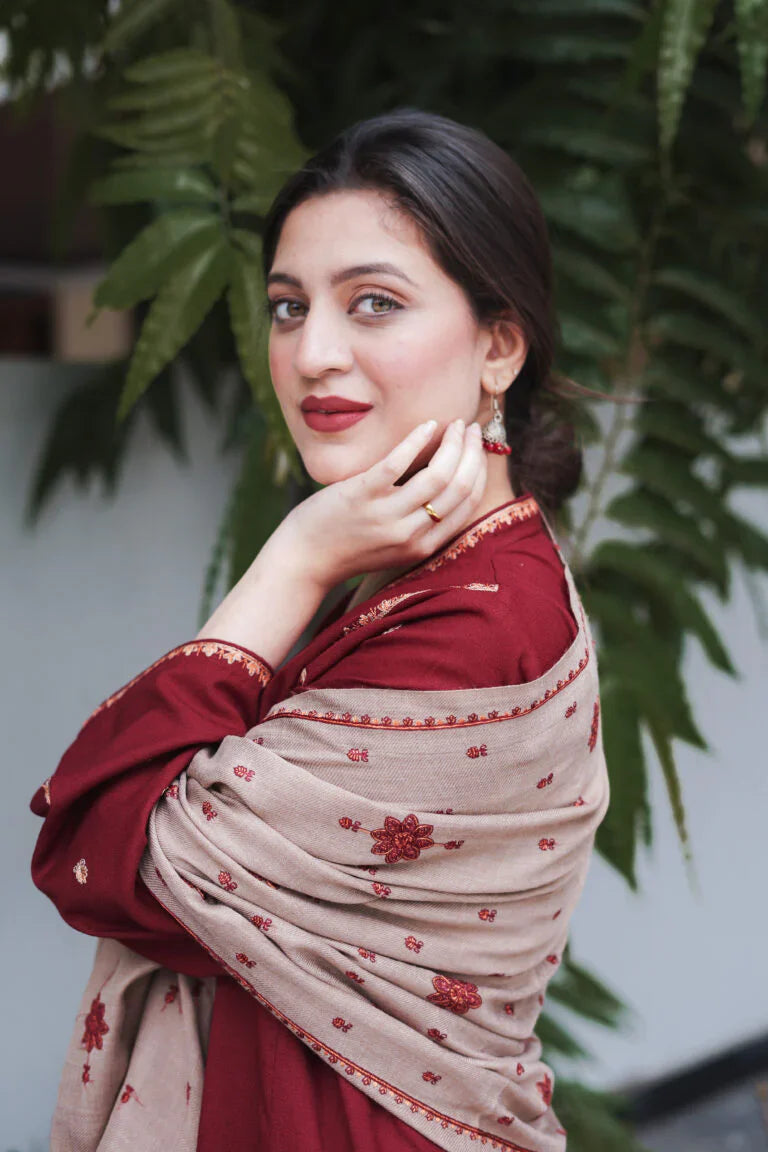 ASLING Embroidered Dhanak 3-Pc Suit