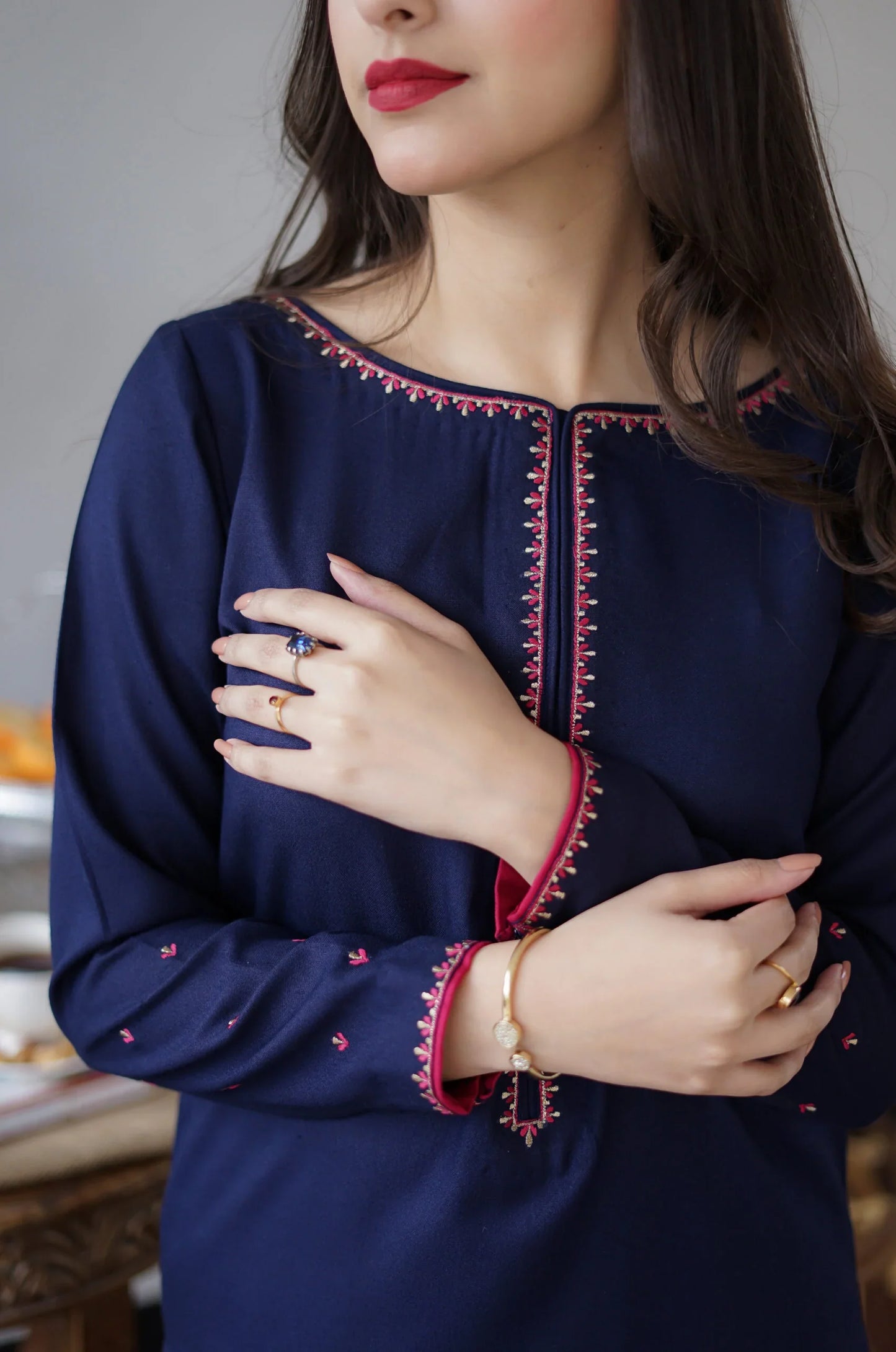 ASLING Embroidered Dhanak 3-Pc Suit