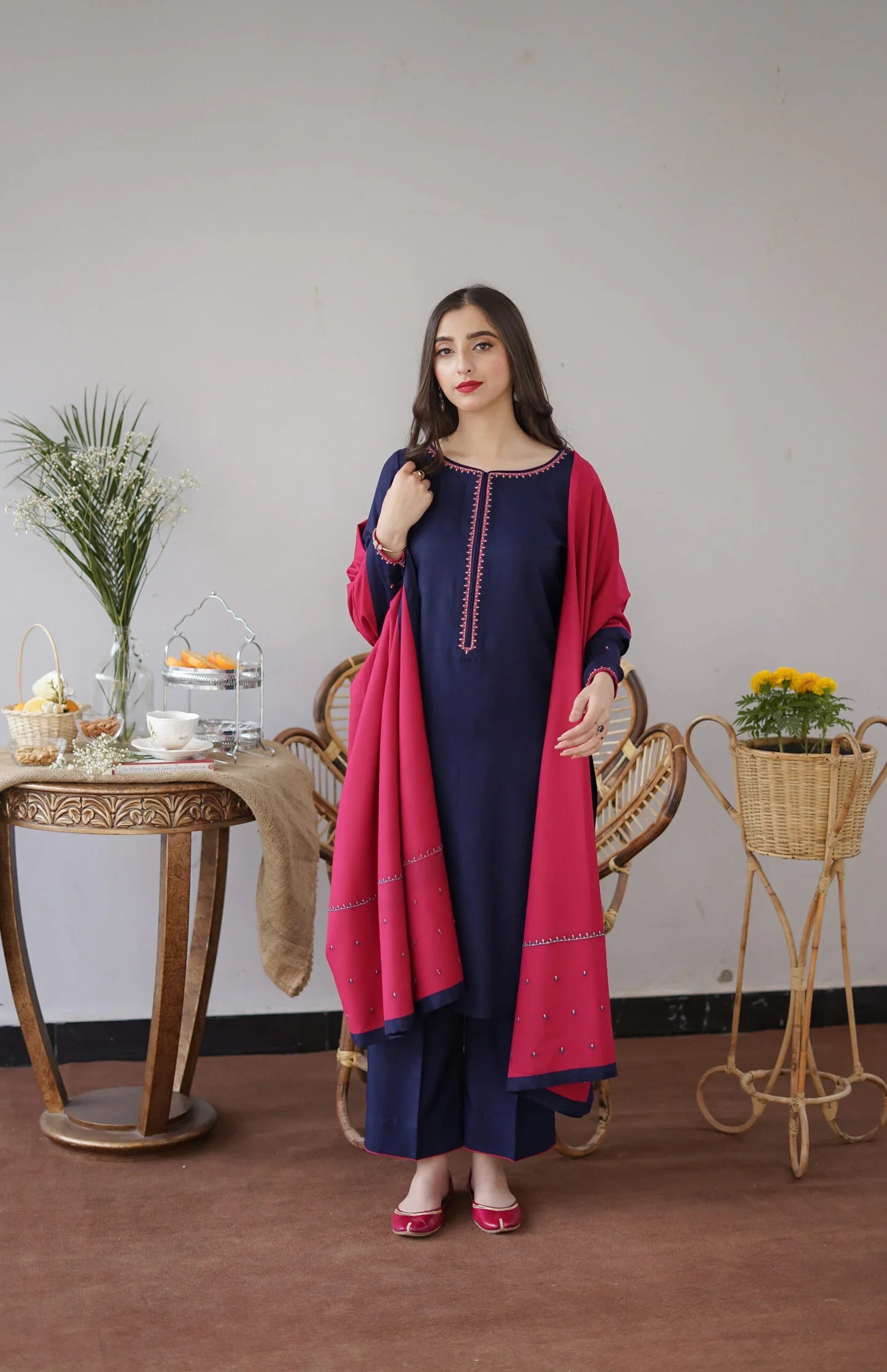 ASLING Embroidered Dhanak 3-Pc Suit