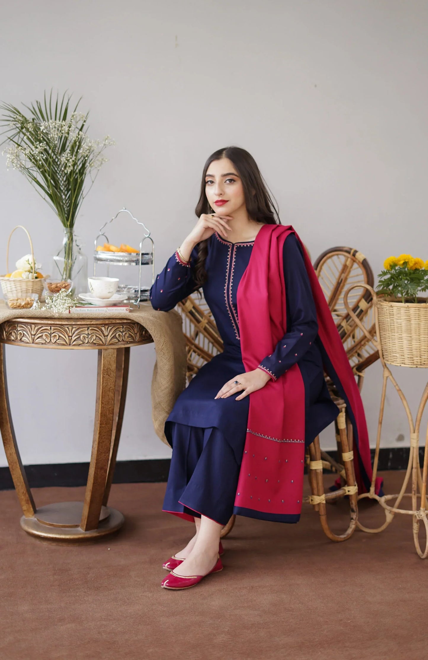 ASLING Embroidered Dhanak 3-Pc Suit