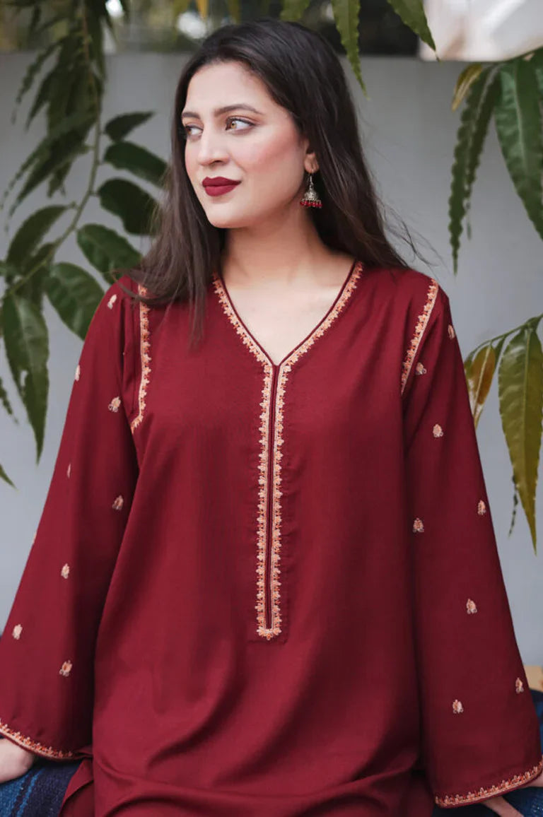 ASLING Embroidered Dhanak 3-Pc Suit